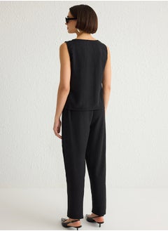 trendyol Black Sleeveless Blouse and Elastic Waist Wide Leg/Wide Leg Trousers Woven Bottom-Top Set TWOSS25AU00029  - Image 5