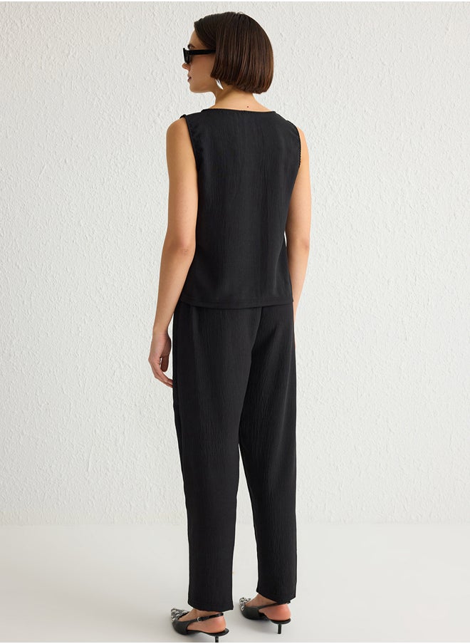 trendyol Black Sleeveless Blouse and Elastic Waist Wide Leg/Wide Leg Trousers Woven Bottom-Top Set TWOSS25AU00029  - Image 5