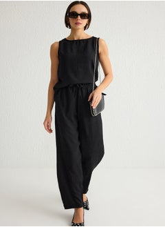 trendyol Black Sleeveless Blouse and Elastic Waist Wide Leg/Wide Leg Trousers Woven Bottom-Top Set TWOSS25AU00029  - Image 1