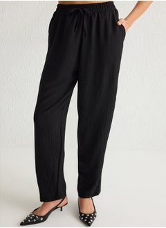 trendyol Black Sleeveless Blouse and Elastic Waist Wide Leg/Wide Leg Trousers Woven Bottom-Top Set TWOSS25AU00029  - Image 4