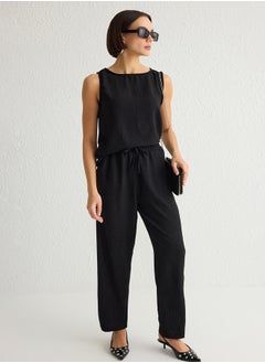 trendyol Black Sleeveless Blouse and Elastic Waist Wide Leg/Wide Leg Trousers Woven Bottom-Top Set TWOSS25AU00029  - Image 2