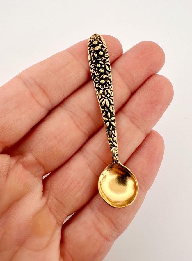 APOLEEA 18K Gold Plated 925 Sterling Silver Small Salt Spoon - Premium Quality 2.7" Polished Round Bowl Mustard Spoon - Flower Designed Handle - Gift for Culinary Enthusiasts - Image 3