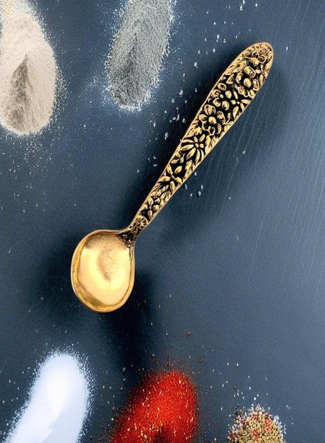 APOLEEA 18K Gold Plated 925 Sterling Silver Small Salt Spoon - Premium Quality 2.7" Polished Round Bowl Mustard Spoon - Flower Designed Handle - Gift for Culinary Enthusiasts - Image 1