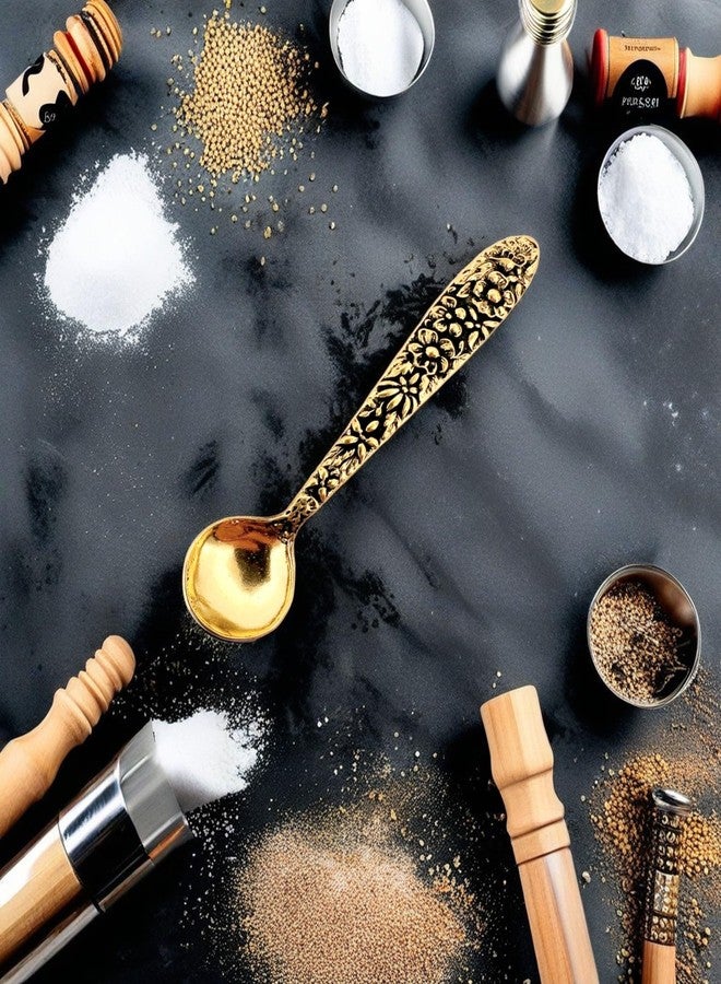 APOLEEA 18K Gold Plated 925 Sterling Silver Small Salt Spoon - Premium Quality 2.7" Polished Round Bowl Mustard Spoon - Flower Designed Handle - Gift for Culinary Enthusiasts - Image 4