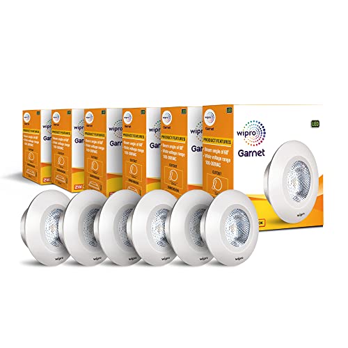 wipro Polycarbonate Garnet 2W GU10 Led Integrated Spotlight|Cool White (6500K)|Compact Design Ceiling Spot Light for Cabinets & Wardrobes| Cutout-33Mm|Pack of 6 - - Image 2