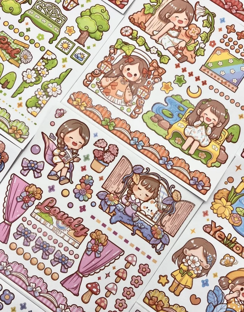 كاغيت جيمي دوكان Paper Ship Shop Cute Girl and Rabbit Blue Box Sticker Decal Notebook Ornament Bullet Journal Scrapbook