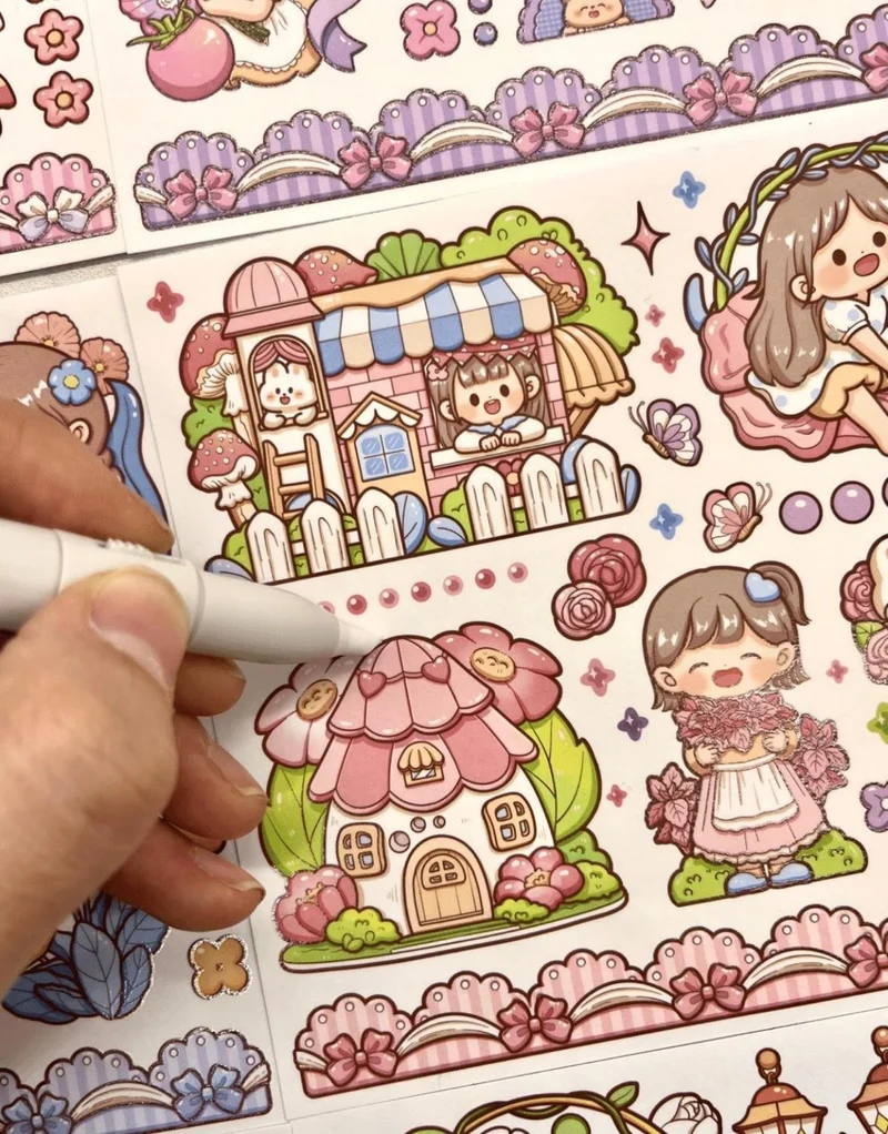 كاغيت جيمي دوكان Paper Ship Shop Cute Girl and Rabbit Blue Box Sticker Decal Notebook Ornament Bullet Journal Scrapbook