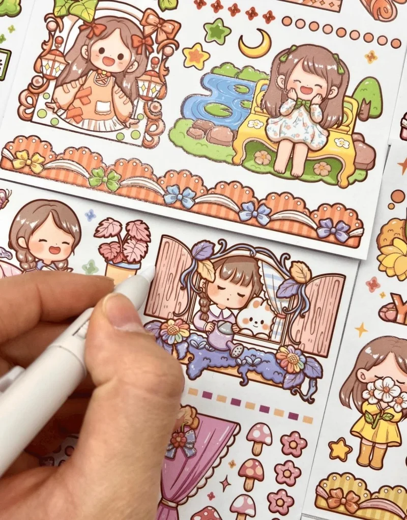 كاغيت جيمي دوكان Paper Ship Shop Cute Girl and Rabbit Blue Box Sticker Decal Notebook Ornament Bullet Journal Scrapbook
