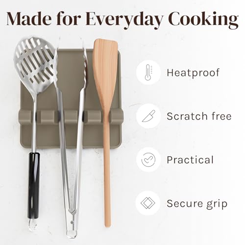 Cooler Kitchen Cream Silicone Spoon Rest for Stove Top with Drip Pad (Two Pack) - Heat-Resistant, BPA-Free Utensil Rest & Spoon Holder for Kitchen Counter - Grill Utensil Holder for Spatulas - Image 5
