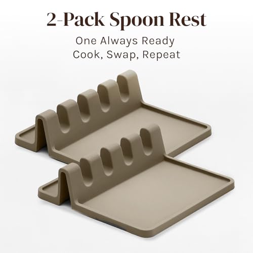 Cooler Kitchen Cream Silicone Spoon Rest for Stove Top with Drip Pad (Two Pack) - Heat-Resistant, BPA-Free Utensil Rest & Spoon Holder for Kitchen Counter - Grill Utensil Holder for Spatulas - Image 4