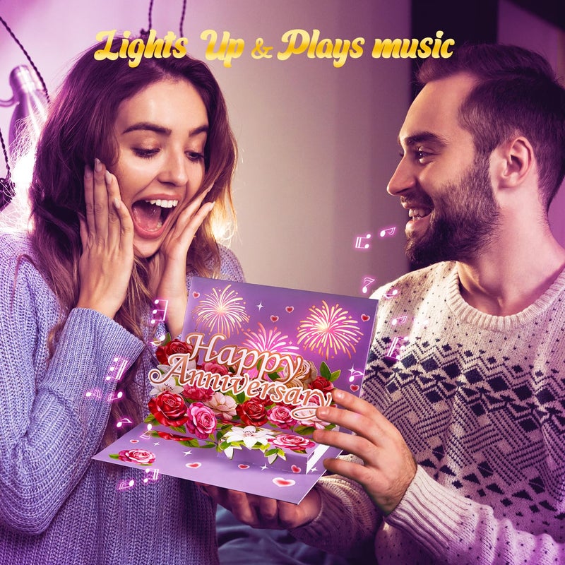 Airpark Anniversary Card with Music & Lights, 3D Pop Up Happy Anniversary Cards for Him Her Husband Wife Men Women, Ideal Gift for Wedding Anniversary, Couples and Valentineâ€™s Day - Image 2