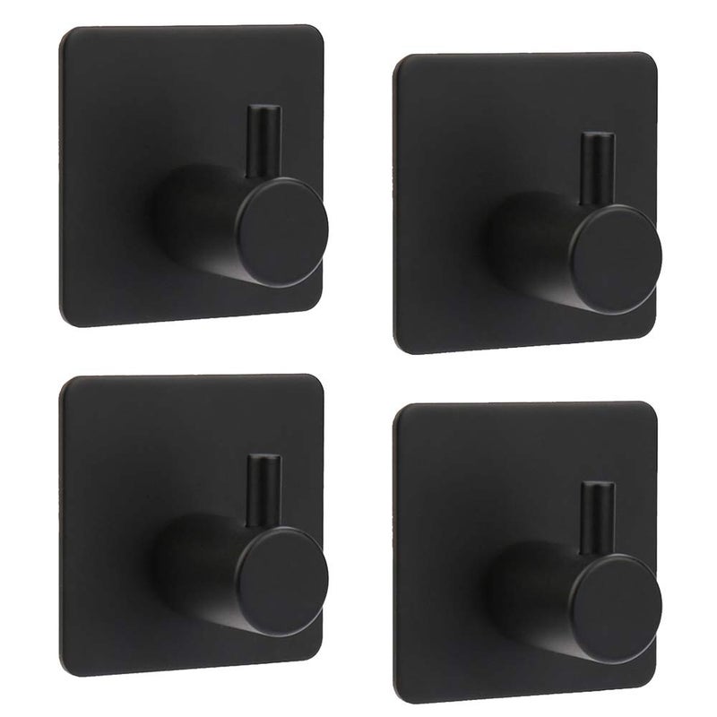 ShineMe Bluelark Adhesive Hooks Stainless Steel Wall Hook Heavy Duty Coat Key Robe Towel Hooks for Hanging Bathroom Home Kitchen Office Black 4 Pack - Image 1