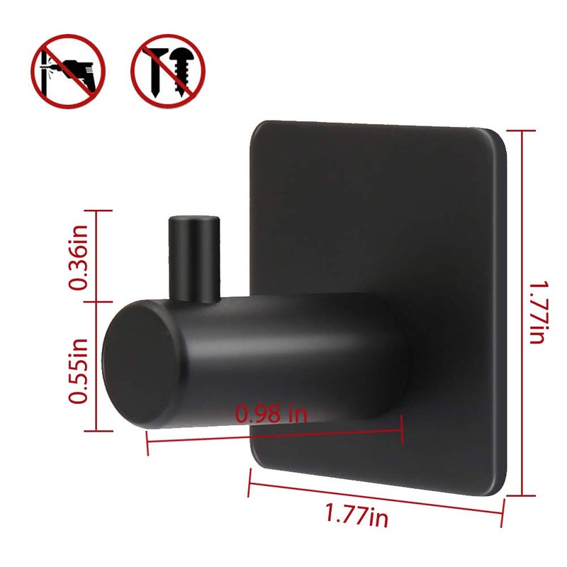 ShineMe Bluelark Adhesive Hooks Stainless Steel Wall Hook Heavy Duty Coat Key Robe Towel Hooks for Hanging Bathroom Home Kitchen Office Black 4 Pack - Image 2