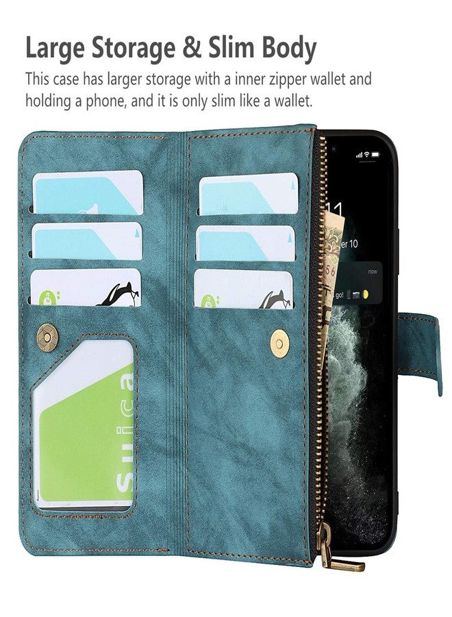 iCoverCase for iPhone 11 Pro Wallet Case with Card Holder and Wrist Strap, PU Leather Kickstand Card Slots Zipper Pocket Magnetic [Detachable] Flip Cover Case 5.8 Inch (Blue) - Image 3