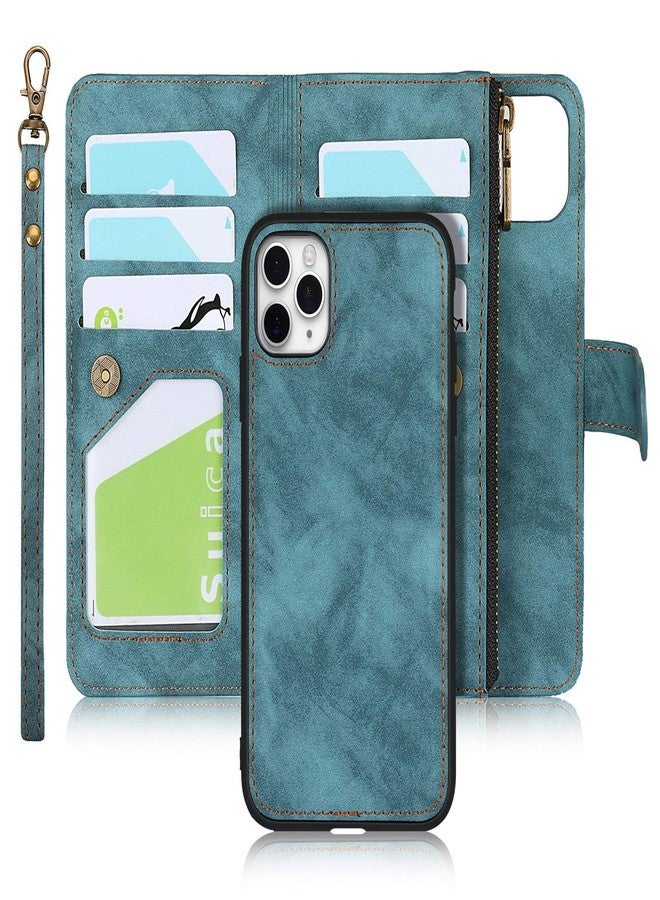 iCoverCase for iPhone 11 Pro Wallet Case with Card Holder and Wrist Strap, PU Leather Kickstand Card Slots Zipper Pocket Magnetic [Detachable] Flip Cover Case 5.8 Inch (Blue) - Image 1