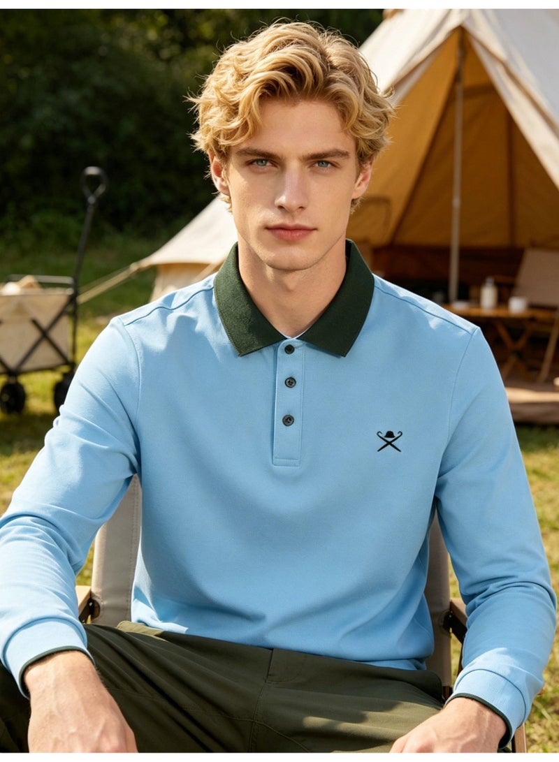 HACKETT LONDON Contrasting Lapel Long Sleeve Polo Shirt Men and Women Spring and Autumn Cotton Casual Bottom Shirt - Image 1