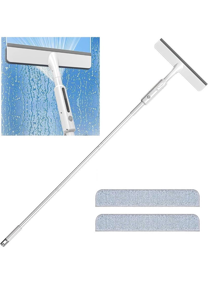 2-in-1 Window Squeegee & Brush Cleaner Kit with 2 Microfiber Clothes - أداة تنظيف نافذة مقبض طويل تلسكوبي للزجاج والمرايا والبلاط - للاستخدام الداخلي والخارجي في المنازل والمساجد السعودية - Image 1