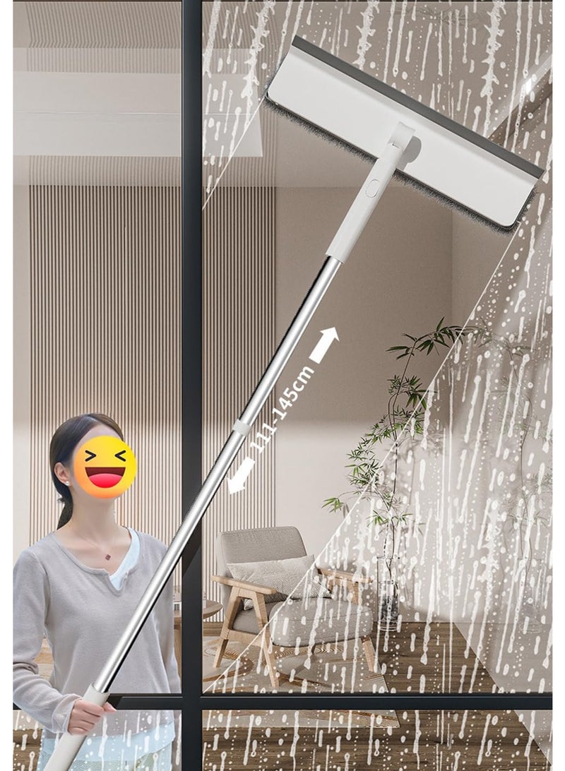 2-in-1 Window Squeegee & Brush Cleaner Kit with 2 Microfiber Clothes - أداة تنظيف نافذة مقبض طويل تلسكوبي للزجاج والمرايا والبلاط - للاستخدام الداخلي والخارجي في المنازل والمساجد السعودية - Image 2