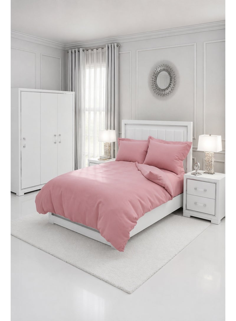 Premium Plain Baby Pink Comforter Bedding Set with Fitted Bedsheet & Pillow Covers, Soft Luxury Bed Set for Single, Full, Queen & King Size