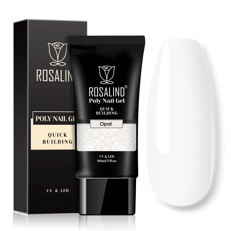 ROSALIND WhitePoly Extension Gel, 2oz/60ml White Poly Nail Gel for Nail Art Decoration, Pure Color Builder White Gel Nail Thickening Poly Extension Easy to DIY Use at Home Need UV Lamp - Image 1