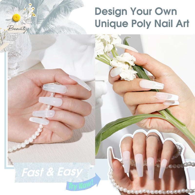 ROSALIND WhitePoly Extension Gel, 2oz/60ml White Poly Nail Gel for Nail Art Decoration, Pure Color Builder White Gel Nail Thickening Poly Extension Easy to DIY Use at Home Need UV Lamp - Image 5