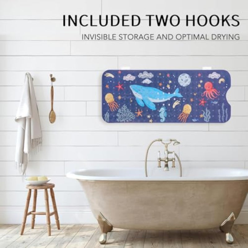 Non-Slip Bath Mat for Tub, Extra Long Whale Design with Suction Cups, Machine Washable Ocean Theme Whale, Octopus, Starfish,40x16in, Safety Anti-Slip with Drain Holes, Fun Bathroom Decor - Image 3