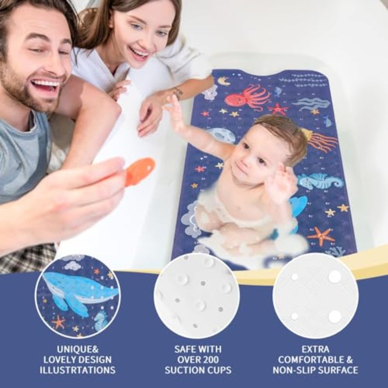 Non-Slip Bath Mat for Tub, Extra Long Whale Design with Suction Cups, Machine Washable Ocean Theme Whale, Octopus, Starfish,40x16in, Safety Anti-Slip with Drain Holes, Fun Bathroom Decor - Image 2