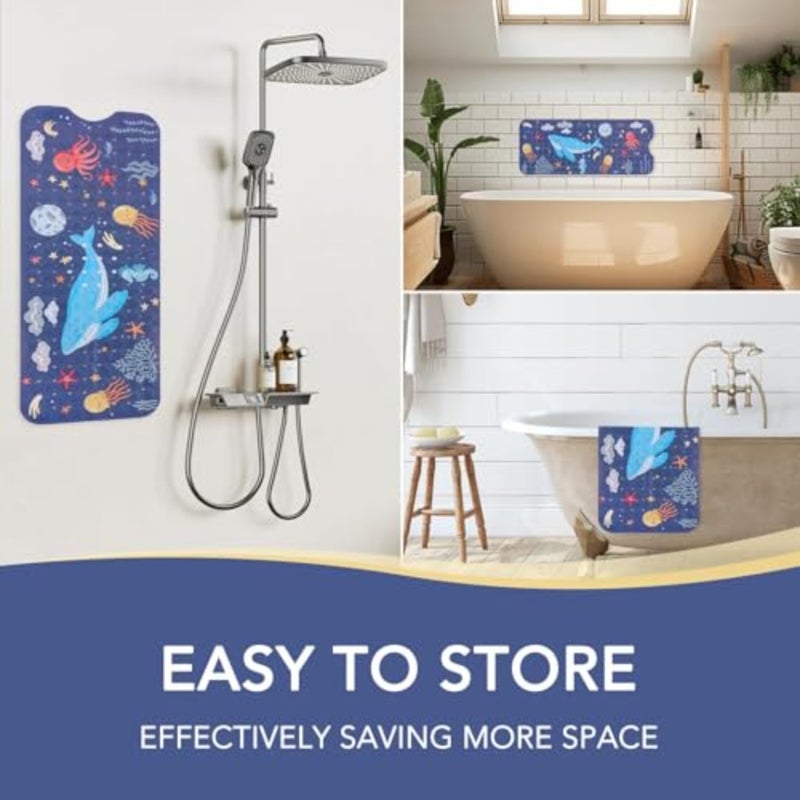 Non-Slip Bath Mat for Tub, Extra Long Whale Design with Suction Cups, Machine Washable Ocean Theme Whale, Octopus, Starfish,40x16in, Safety Anti-Slip with Drain Holes, Fun Bathroom Decor - Image 4