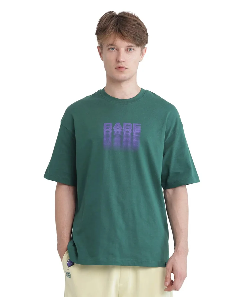Rare Rabbit Men's Typography Print Oversized Fit T-Shirt