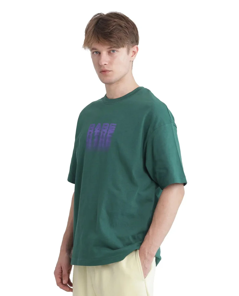 Rare Rabbit Men's Typography Print Oversized Fit T-Shirt