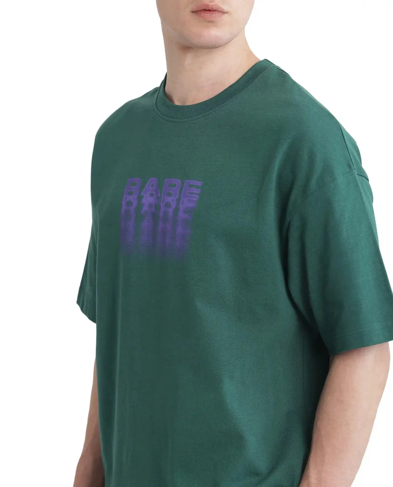 Rare Rabbit Men's Typography Print Oversized Fit T-Shirt