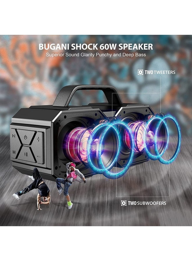 BUGANI Bluetooth Speaker Shock Portable Bluetooth Speaker Bluetooth 5.3 Waterproof Wireless Speakers 60W Super Power Outdoor Speaker Black(New Model) - Image 5