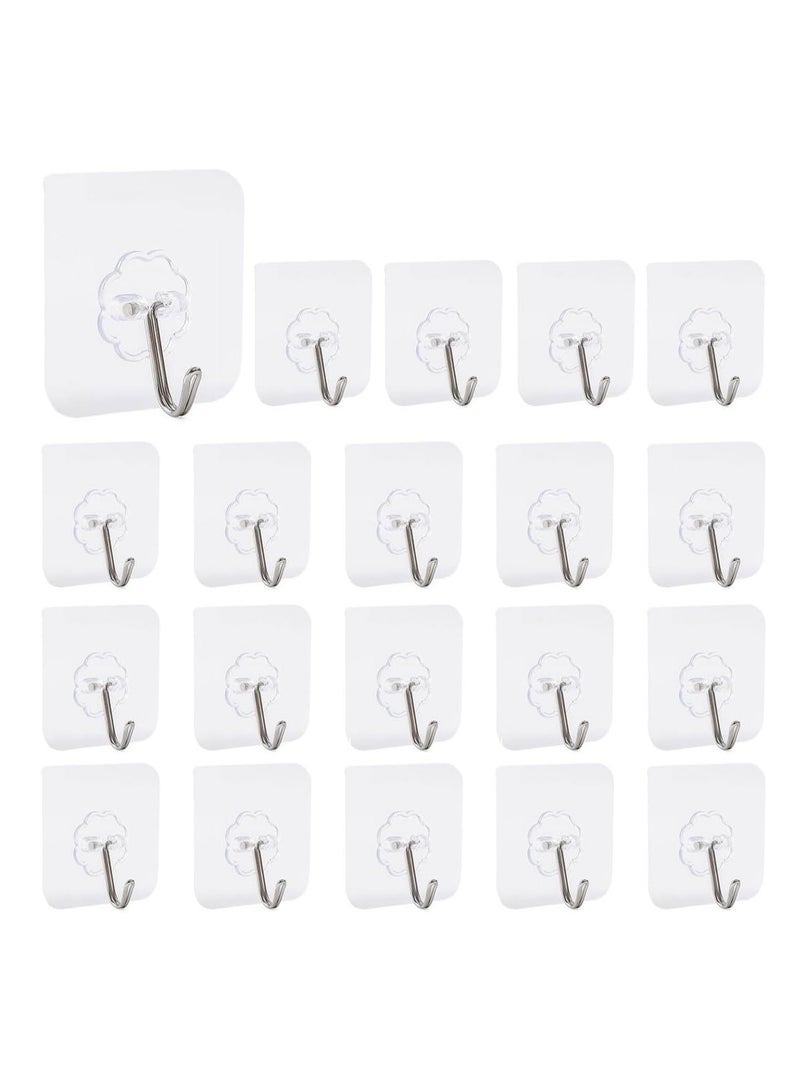 ECVV 20Pcs Adhesive Hooks, Heavy-Duty Transparent Wall Hooks - 8kg Max, Modern Style, Perfect for Home Decor & Multi-Surface Application - Image 1