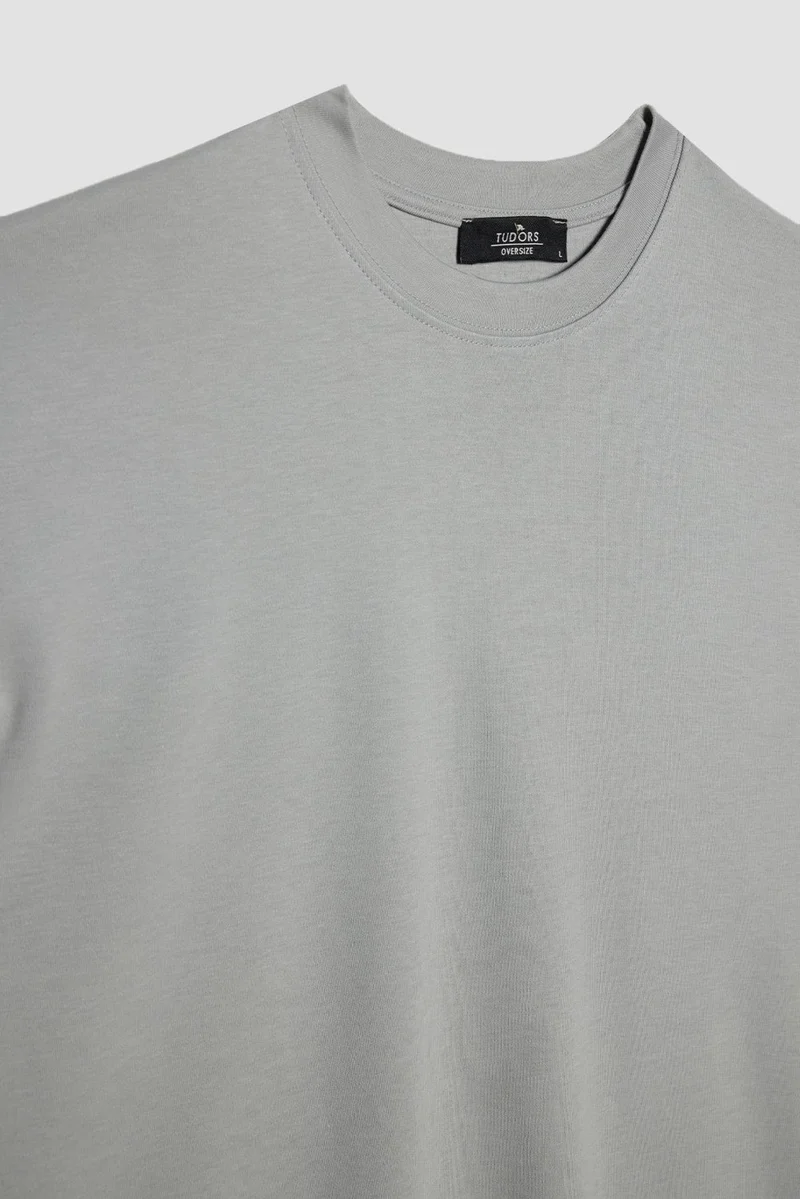 Tudors Unisex Oversize Wide Cut Cotton Soft Texture Basic Crew Neck Gray T-Shirt