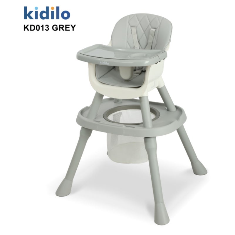 Kidilo KD013 2-in-1 Baby High Chair to Toddler Table Set | Removable Feeding Tray with Cup Holder | 5-Point Harness | Easy-Clean Seat | Storage Basket | Anti-Slip Feet | Quick Setup
