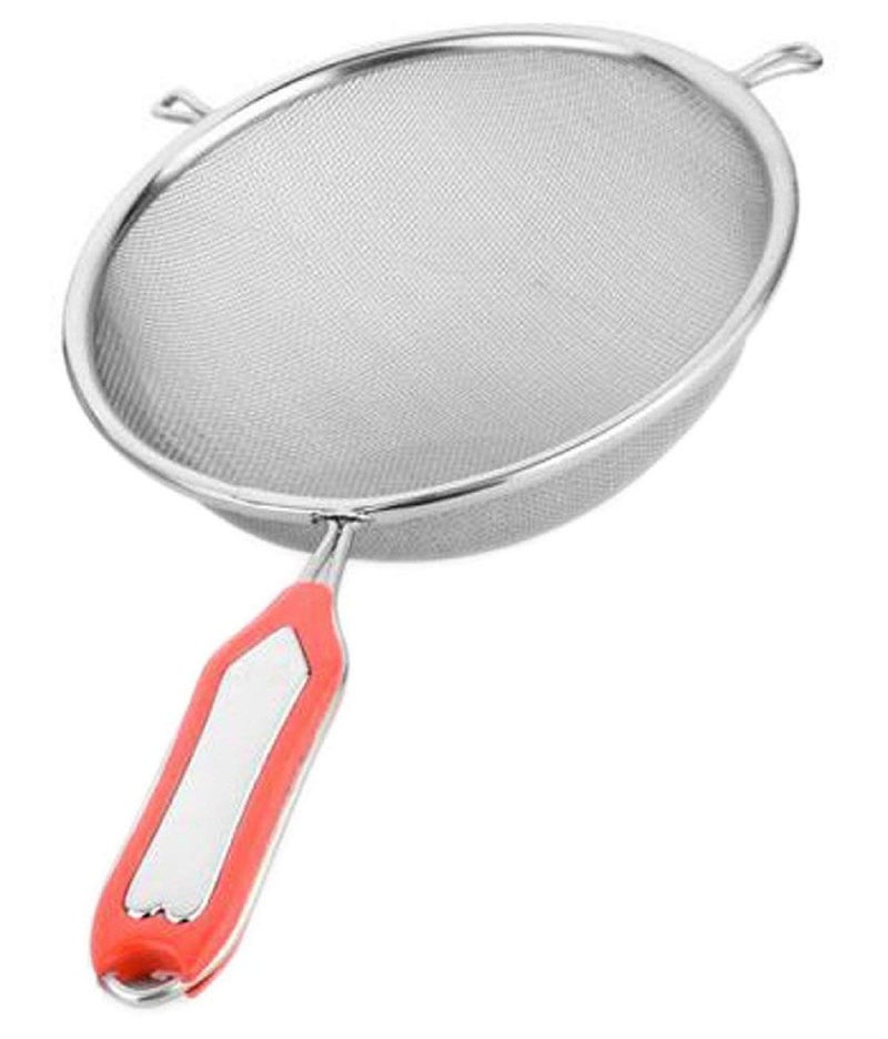 GALV Multipurpose Juice Soup Strainer Stainless Steel Kitchen Tool with Red Handle Best for Kitchen Tea Rice Juice MultiPurpose Strainer Manual Juice Filter1 pcsSilverRed Color 18 cm - Image 1
