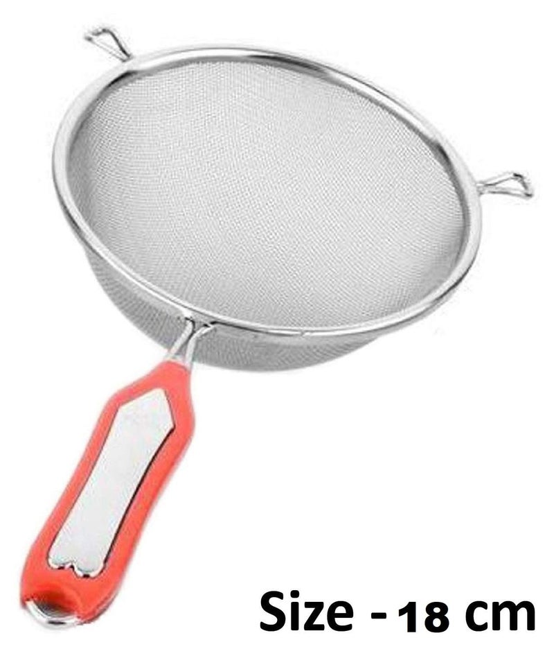 GALV Multipurpose Juice Soup Strainer Stainless Steel Kitchen Tool with Red Handle Best for Kitchen Tea Rice Juice MultiPurpose Strainer Manual Juice Filter1 pcsSilverRed Color 18 cm - Image 2