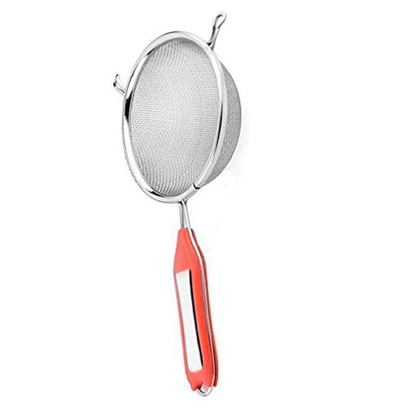 GALV Multipurpose Juice Soup Strainer Stainless Steel Kitchen Tool with Red Handle Best for Kitchen Tea Rice Juice MultiPurpose Strainer Manual Juice Filter1 pcsSilverRed Color 18 cm - Image 5