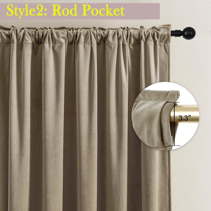 Timeper Taupe Velvet Curtains 90 Inches 2 Panels  Light Blocking Curtains For Bedroom Living Room Thermal Insulated Luxury Super Soft Window Drapes Back Tab & Rod Pocket W52 X L90 Inches - Image 3