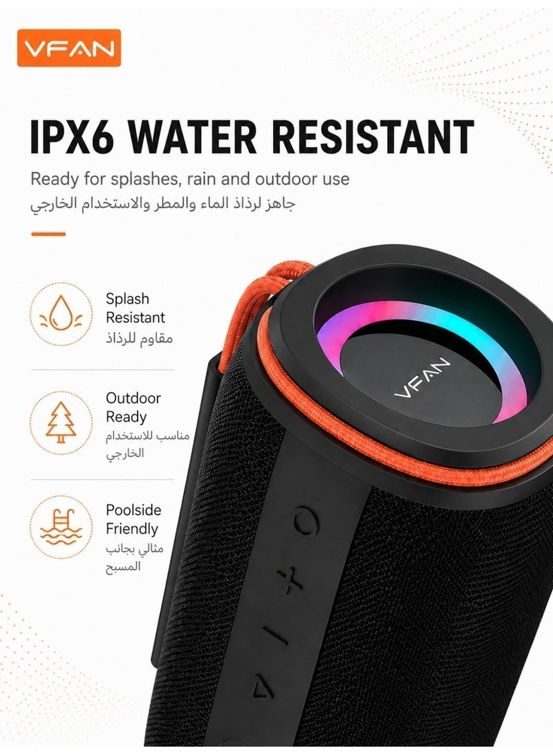VFAN BS07 Portable Bluetooth Speaker 15 W Deep Bass RGB Light IPX6 Water Resistant TWS USB TF AUX Black - Image 3