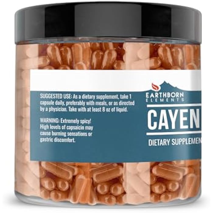 Earthborn Elements Cayenne Pepper 200 Capsules, Pure & Undiluted, No Additives - Image 3