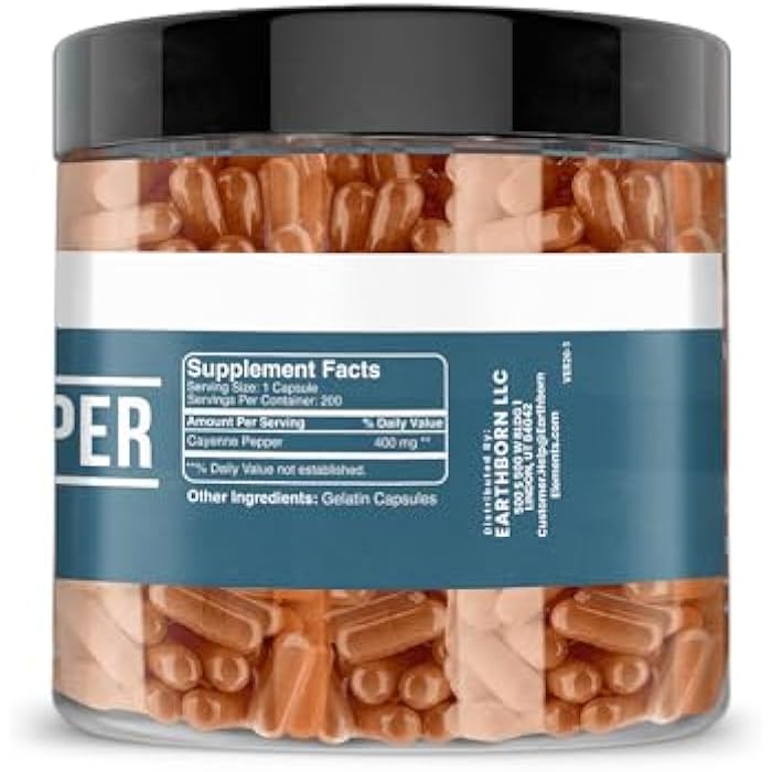 Earthborn Elements Cayenne Pepper 200 Capsules, Pure & Undiluted, No Additives - Image 2