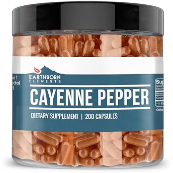 Earthborn Elements Cayenne Pepper 200 Capsules, Pure & Undiluted, No Additives - Image 1
