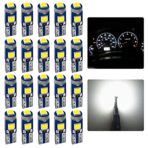AUXLIGHT 20 Piece T5 LED Bulbs Dashboard Lights 3030 Chipsets 74 37 27 17 2721 Replacements for Interior Dome Door Instrument Panel Cluster Light, 6000K White - Image 1