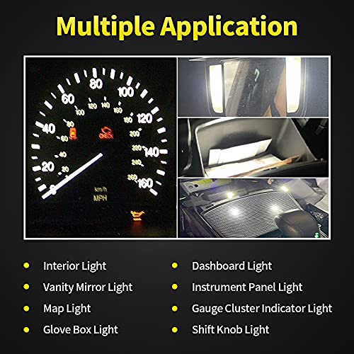 AUXLIGHT 20 Piece T5 LED Bulbs Dashboard Lights 3030 Chipsets 74 37 27 17 2721 Replacements for Interior Dome Door Instrument Panel Cluster Light, 6000K White - Image 5