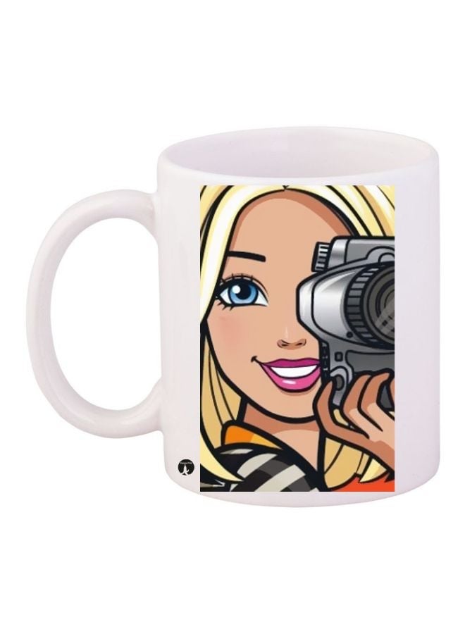 RYN Barbie Printed Coffee Mug White/Yellow/Beige 11ounce