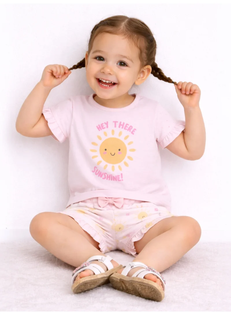 فكتور اند جين Infant Girls’ 2-Piece Set – Sunshine Slogan Top & Floral Ruffle Shorts