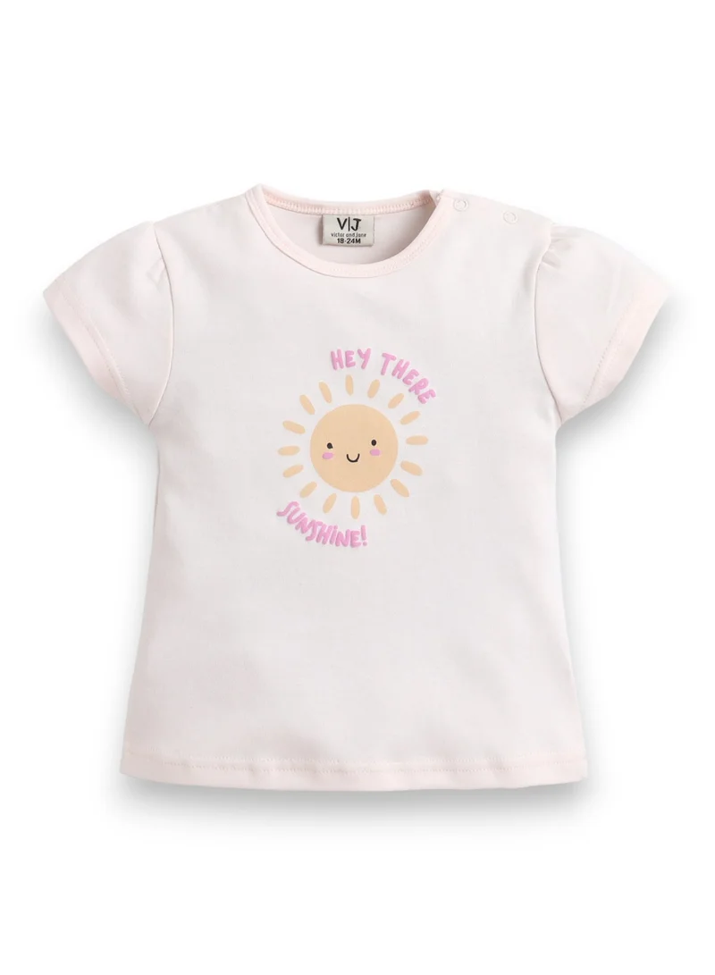 Victor And Jane New Infant Girls’ 2-Piece Set – Sunshine Slogan Top & Floral Ruffle Shorts for Women | Best Price UAE