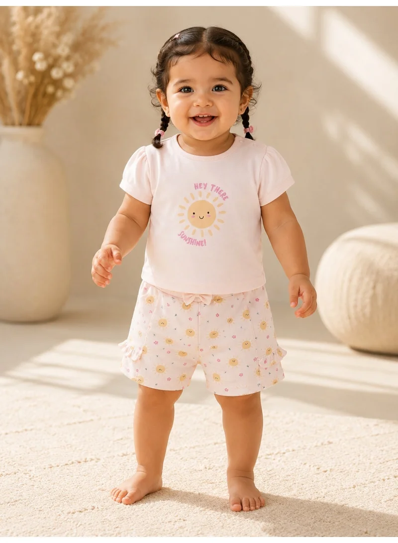 Victor And Jane Infant Girls’ 2-Piece Set – Sunshine Slogan Top & Floral Ruffle Shorts