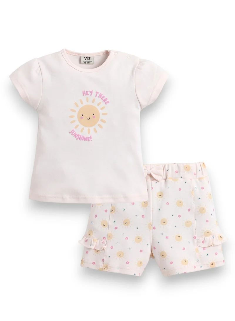 Victor And Jane Infant Girls’ 2-Piece Set – Sunshine Slogan Top & Floral Ruffle Shorts